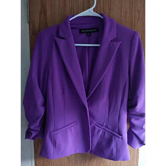 Vntg 2000s Boston Proper Purple Travel Knit 2-Piece Set Blazer 4 Dress Sz XS - Picture 7 of 16